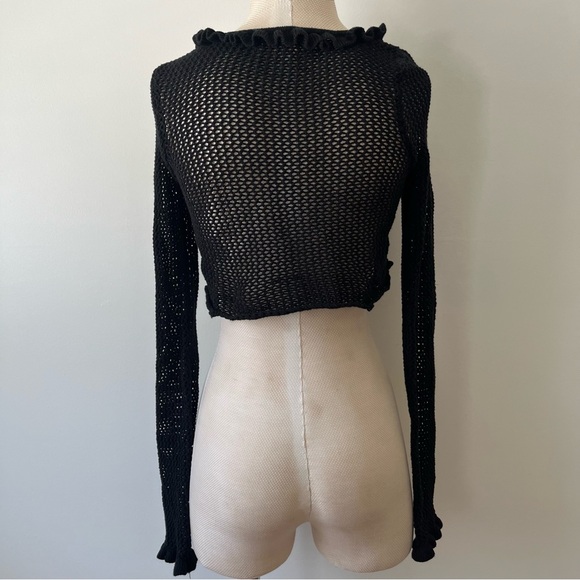 Urban Outfitters Open Knit Mesh Cardigan Sweater Small Black Festival Whimsigoth - Picture 4 of 6